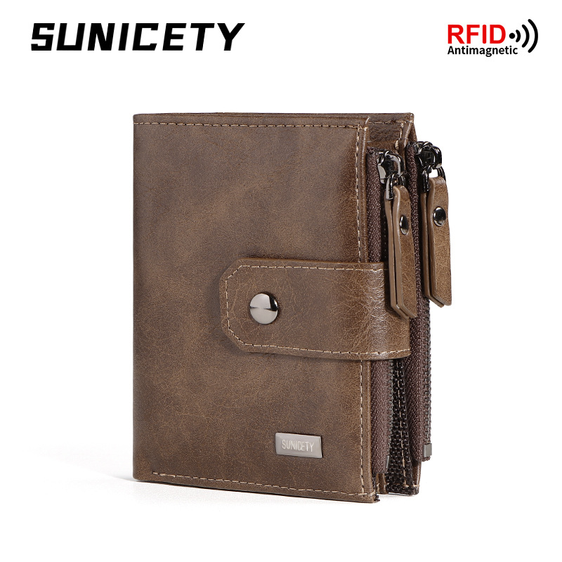 Money Clip Slim - Противоугонный кожаный деловой тонкий короткий кошелек
